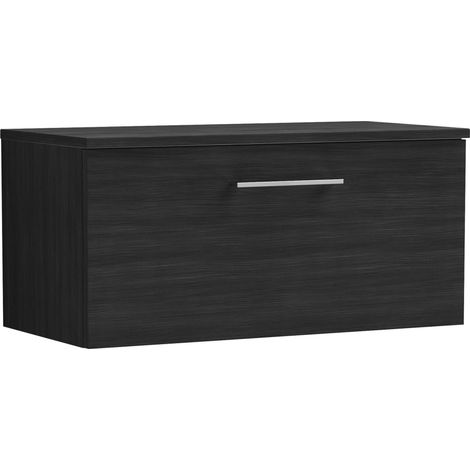 Balterley Bramshall 800mm Wall Hung 1-Drawer Vanity Unit with Worktop, 805 x 377 x 390mm, Charcoal Black