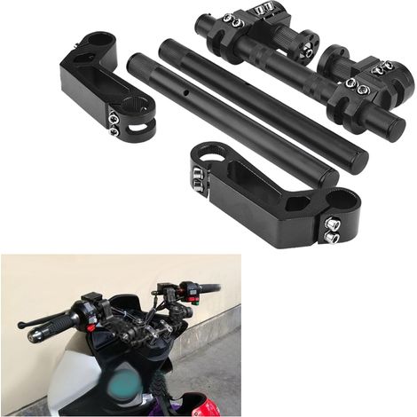 Guidon Moto CNC Réglable 22mm 7/8 Pouces, Système de Direction pour Pit Bike 125cc, Barre de Guidon Noir, Compatible Cross et Enduro (1/5)