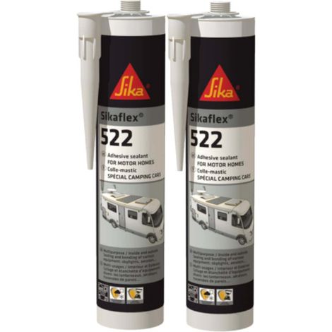 Lot de 2 colles mastic SIKA Sikaflex 522 Caravan – Blanc – 300ml – Résistance aux intempéries et aux UV – Fongicide et anti-moisissures