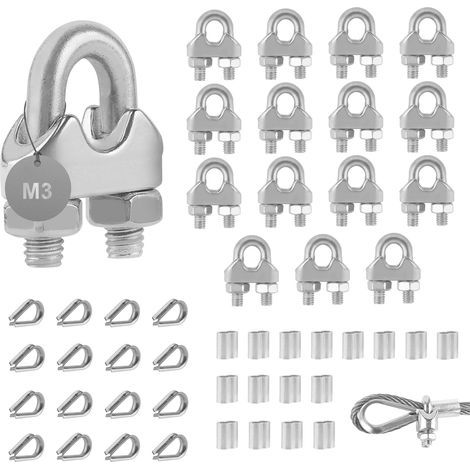 16 M3-Kabelabrasen, Edelstahl-Kabelabrasen, Clip-Kabelabrasen, Silla de Montar Abrazaden, Ø4mm-Kabelabrasen mit Kabeldedal-Allum-Ferrules (1/5)