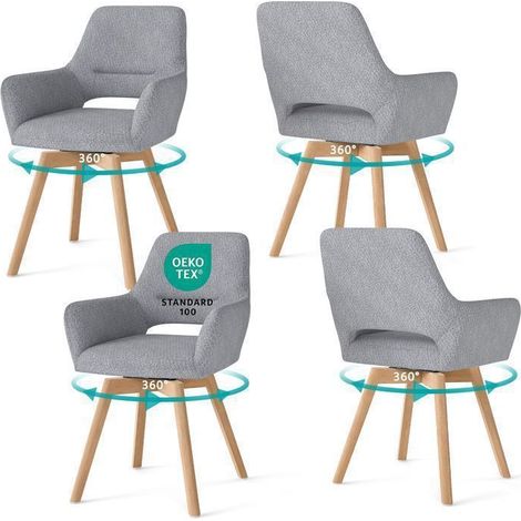 WAFTING Lot de 4 Chaise Salle à Manger Pivotante à 360°, Chaises de réception en Chenille et Bois Massif, Gris Clair (1/5)