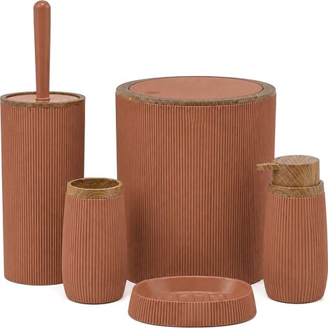 Set accessori bagno terracotta cannettato con finitura effetto legno 5 pezzi Blob (1/5)