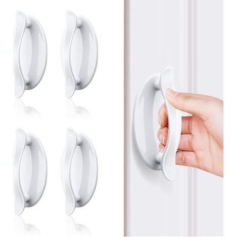 Poignée de porte collante blanche 4 pcs – Plastique ABS – Installation sans outils – Pour portes, fenêtres et tiroirs (1/5)