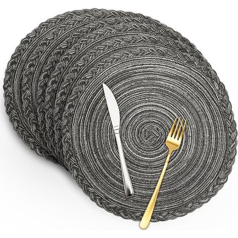 Platzsets 6 Stück 38 cm Runde gewebte Baumwollplatzsets Geeignet für Feiertage und Hochzeiten Tischdecken aus Baumwollgarn Isolierte Platzsets (1/5)