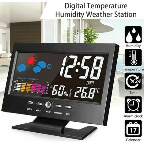 Zoternen – Thermomètre numérique intelligent sans fil – Affichage couleur – Mesure température et humidité – Alarme et rétroéclairage – Support mural (1/5)