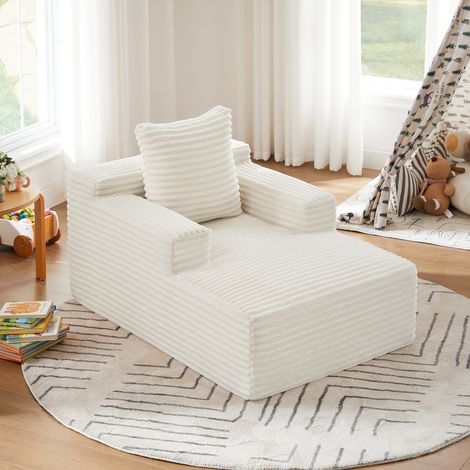 Chaiselongue beige en velours côtelé avec fonction relax et couchage, sans montage (1/5)