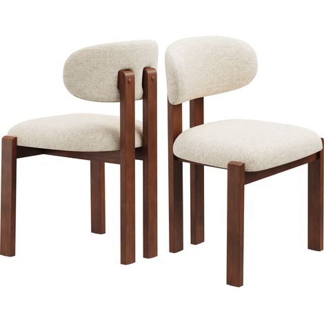 COLAMY 2er-Set Esszimmerstühle aus Chenille, braunes Massivholz, bequeme Sitzfläche, nordischer Stil, beige