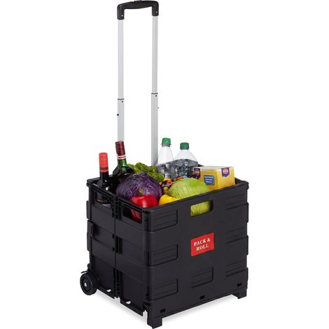 Chariot de courses, lot de 2, caisse pliable, charge maximale 35 kg, H x L x P : env. 100 x 42 x 37, noir