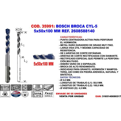 BOSCH BROCA HORMIGON CYL-5 LONGLIFE=5x  50x100 MM=2608588140 (2608706972)