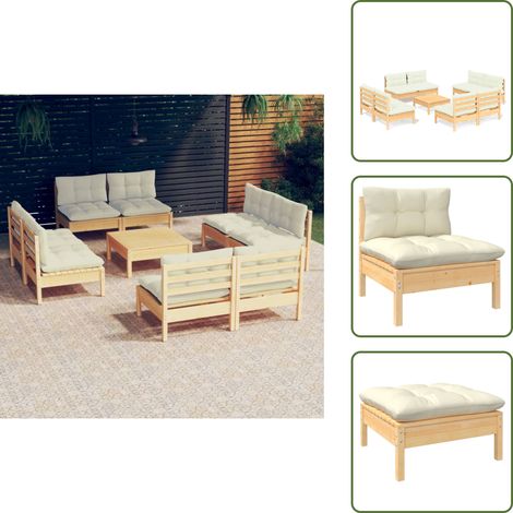 Salon de jardin 9 pcs avec coussins crème bois de pin - Salon De Jardin - Mobilier De Jardin - Ensemble De Salon - Meubles De Terrasse - Chaise Longue (1/5)