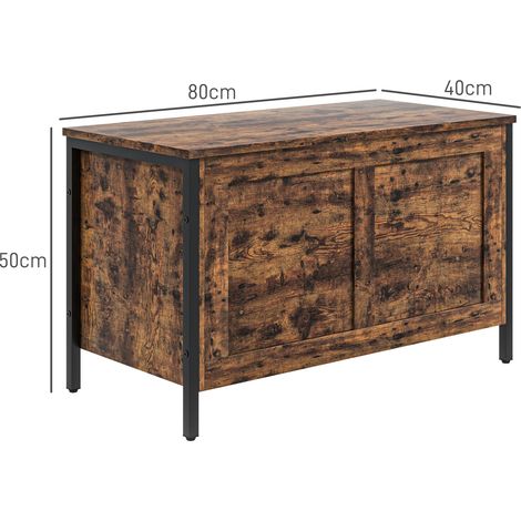 Coffre de rangement en bois de style industriel 95 L (avec couvercle et charnières de sécurité), 80 x 40 x 49 cm, marron (1/5)
