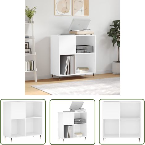 The Living Store Armoire à disques blanc 84,5x38x89 cm bois d'ingénierie - Meuble À Disques - Armoire À Disques - Rangement Vinyle - Étagère Disque - Support Tournivelle (1/5)