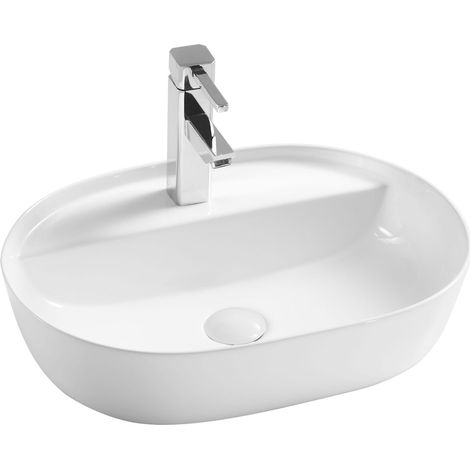 Vasque à poser Pureline Lumia ovale 50 x 38,5 cm avec trou de robinetterie, blanche (1/5)