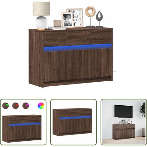 LED-Beleuchtung - TV-Schrank mit LED-Beleuchtung Braun Eichen-Optik 91x34x61 cm (1/5)