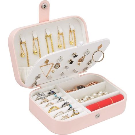 Reise-Aufbewahrungsbox für Schmuck, kleine Schmuckschatulle für Ringe, Halsketten und Armbänder (Schmuck nicht enthalten)