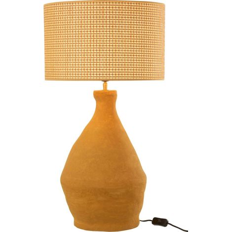 Lampe design jaune avec abat jour papier mâché ambiance chaleureuse - Jaune soleil avec abat jour beige (1/3)