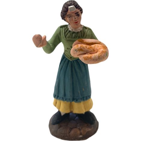 Donna con pane statuetta in terracotta artigianale per presepe napoletano da h 7 cm