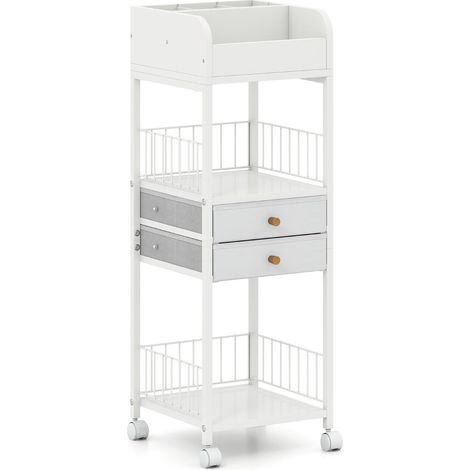 Carro organizador de maquillaje 30 x 30 x 90 cm con 2 cajones deslizantes ruedas bloqueables estilo moderno metal blanco 200012932