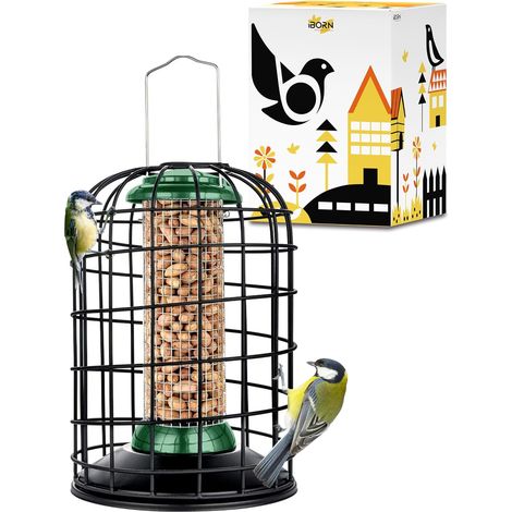 Mangeoire à oiseaux résistante aux écureuils pour cacahuètes, graines de tournesol à suspendre en plein air pour oiseaux sauvages, pics en métal, finition anti-UV, vert 20,3 cm (1/5)