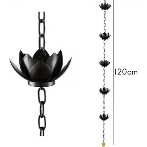 Rain Chain with Lotus Cups, Gutter Diverter, Garden Decoration, 120cm (1/5)