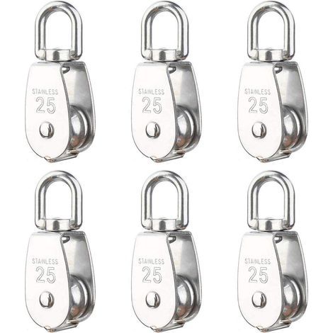 Lot de 6 poulies de levage m25 chargeant 150 kg, bloc de poulie de corde de levage pivotant en acier inoxydable 304 robuste (1/5)