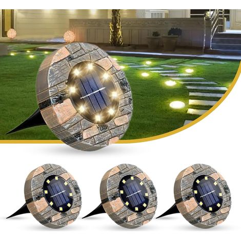 Lumière Solaire Extérieur Jardin Au Sol Lampes Encastrables 8 LED Elairage 3000K Blanc Chaud Etanche IP65 4 pack (1/5)
