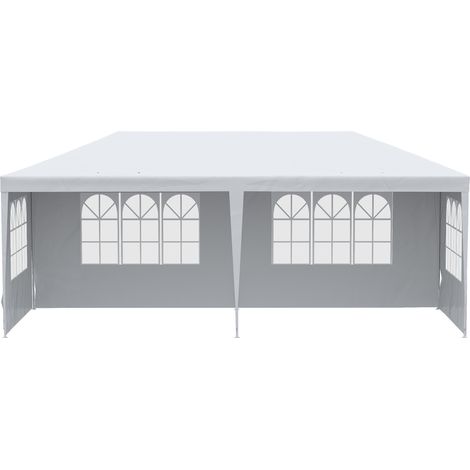 Outsunny Gazebo per Feste con 4 Pareti Rimovibili con Finestre 6x3x2.5m Bianco
