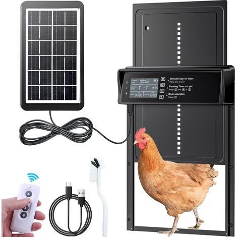 Automatische, solarbetriebene Hühnerstalltür – LED-Anzeige – Lichtsensor – 2000-mAh-Akku – IP45 wasserdicht (1/5)