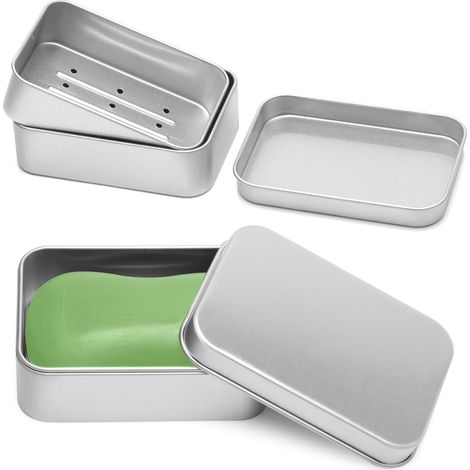 2 Pièces Boîte à Savon Voyage en Aluminium avec Égouttoir Amovible - Porte Savon Solide (1/5)