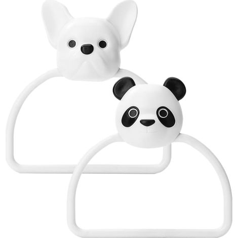 Lot 2 porte-serviettes muraux sans clous, motif panda et chien, pour salle de bain et cuisine (1/5)