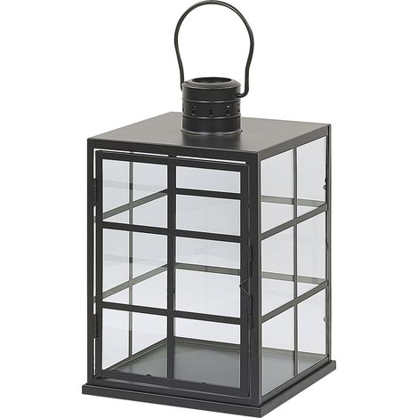 Linterna metálica negra de decoración escandinava y altura 27 cm con portavelas de cristal Bintan (1/5)