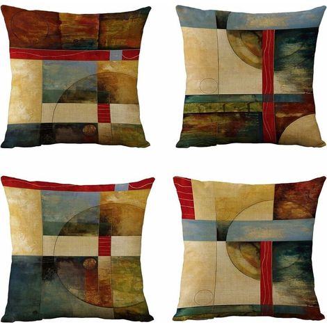 Lot de 4 housses de coussin, motif géométrique, lin, fermeture éclair invisible, salon canapé lit (1/5)