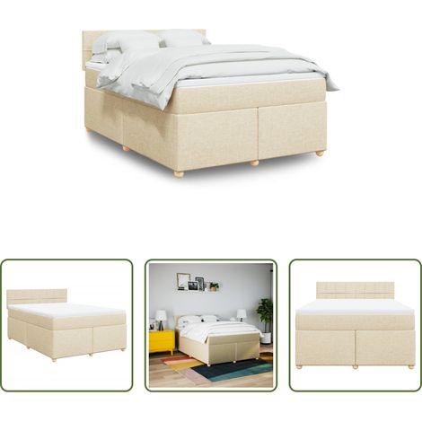 vidaXL Surmatelas - Sommier à lattes de lit avec matelas Crème 140x200 cm Tissu (1/5)