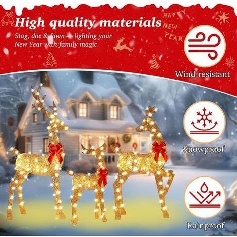 Décorations de Noël extérieures – Famille de rennes lumineux – Guirlandes lumineuses LED résistantes aux intempéries – Ensemble de 3 pièces (1/4)