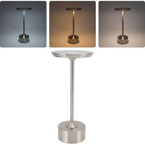 Moderne, wiederaufladbare, kabellose LED-Schreibtischlampe mit Touch-Steuerung, 3 Helligkeitsstufen, USB-C-Ladeanschluss, tragbare Nachttischlampe aus Metall, silberfarben (1/5)