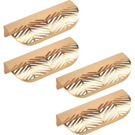 Lot de 4 poignées de porte, 117 mm x 44 mm, en forme de feuille, poignées de tiroir de cuisine, poignées d'armoire, boutons décoratifs pour meubles (1/5)