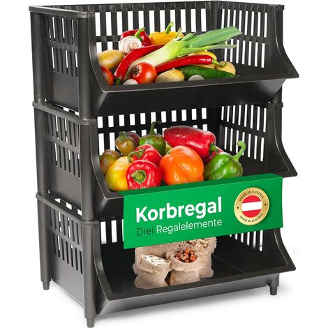 Étagère à paniers Novaliv noire, 3 pièces, empilable et extensible, étagères pour garde-manger, étagère à aliments, étagère à fruits, étagère à