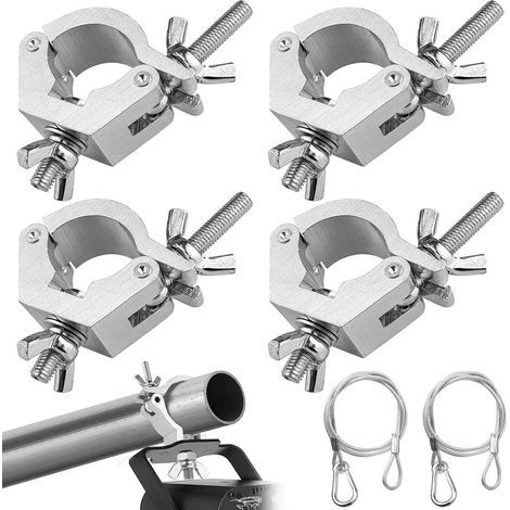 Lot de 6 pinces Truss Clamp 30-35 mm en alliage d'aluminium avec 2 câbles de sécurité pour éclairage de scène, accessoires pour éclairage de scène et phares, capacité de charge de 80 kg (1/5)