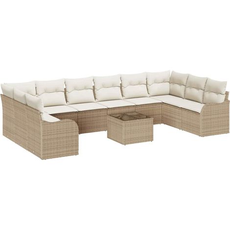Maison Exclusive - Set Divano da Giardino 11 pcs Beige e Bianco polyrattan
