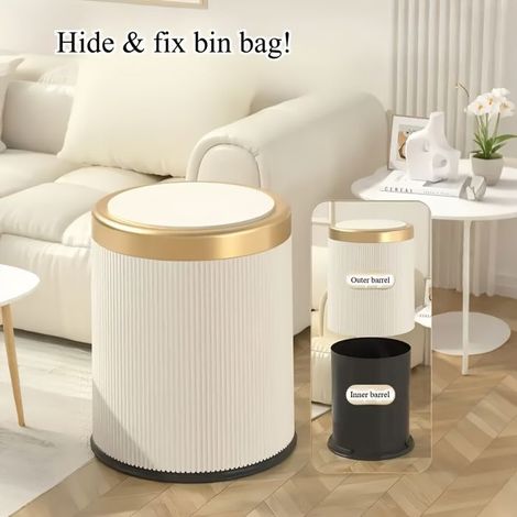 BelleRise - Lot de 1 : Poubelle de luxe à grande capacité (3,17 gallons) — Conception à double bac intérieur (1/5)