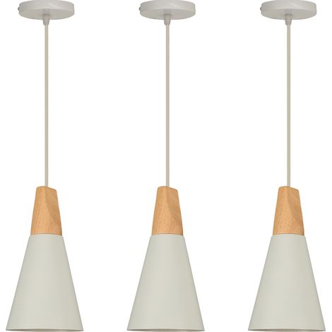 3X Lámpara Colgante Moderna Blanco Pantalla Para Lámpara De Metal Y Madera, Lustre Nórdico Lámpara De Techo Estilo Moderno Lámparas De Colgar Retro