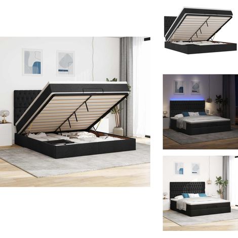 Ottoman-Bett mit Matratze & LEDs Schwarz 180x200 cm Stoff - Ottoman-Bett - Ottoman-Betten - Bettrahmen - Bettgestell (1/5)