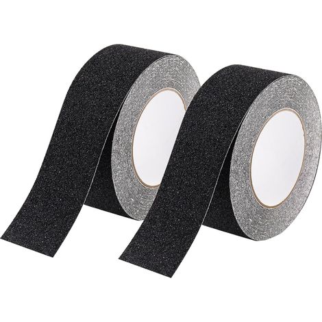 Nastro antiscivolo per scale, 2 pezzi, 5 cm x 10 m, nastro adesivo antiscivolo, tappetini antiscivolo per scale, gradini, rivestimenti per pavimenti (nero) (1/5)