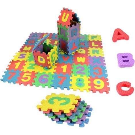 Dalles De Sol En Mousse - Tapis Éducatif Pour Enfants 12 x 12 cm - Lettres Et Chiffres - 36 Pièces (1/4)