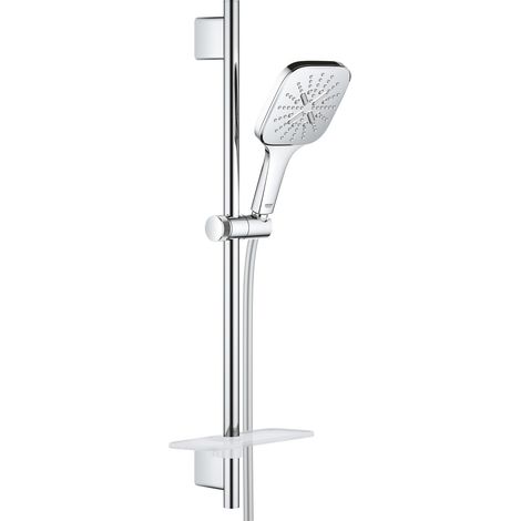 Grohe Rainshower Smartactive 130 Cube Barra de ducha de 60 cm + flexo de 1,75 m + teleducha de 3 chorros, Cromo (26584000)