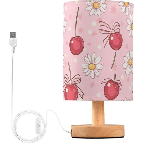 Kcldeci Lampe de chevet motif cerises et nœuds pour chambre à (1/5)