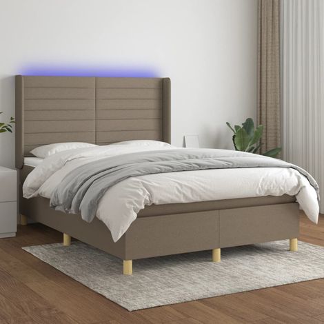 Sommier tapissier avec matelas et LED Lit adulte Contemporain Taupe 140x200 cm Tissu 66991 (1/5)