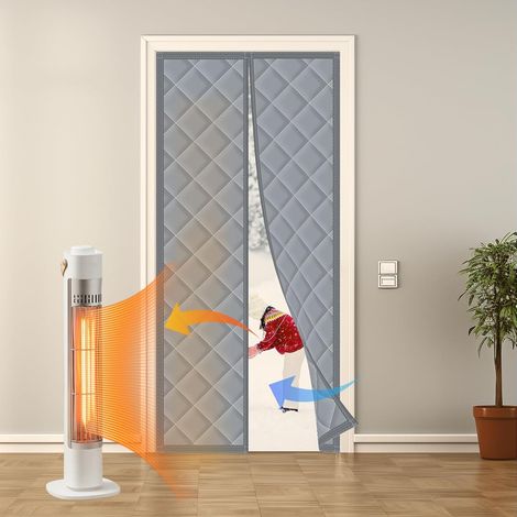 Rideau de porte d'hiver en coton - Rideau de porte magnétique - Rideau de porte isolant - 210 x 90 cm - Gris (1/5)