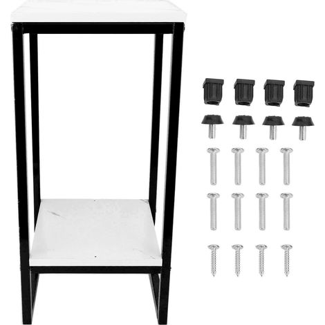 Zweistöckiger Blumenständer mit stabilem 60 cm Eisengestell, multifunktional und einfach zu montieren, für Balkon, Garten oder Eingangsbereich. Schwarzes Gestell und weiße Platte. (1/5)