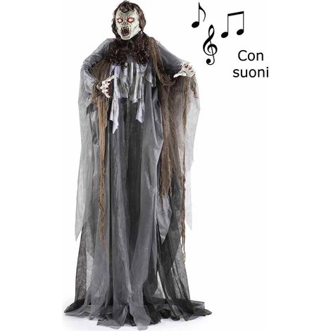 Personaggi Halloween zombie con piedistallo con luci e suoni, m 1,80 H